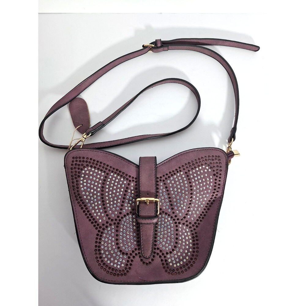 Mellow World Vegan Faux Leather Butterfly 2000s Y2K Crossbody Purse Rhinestones